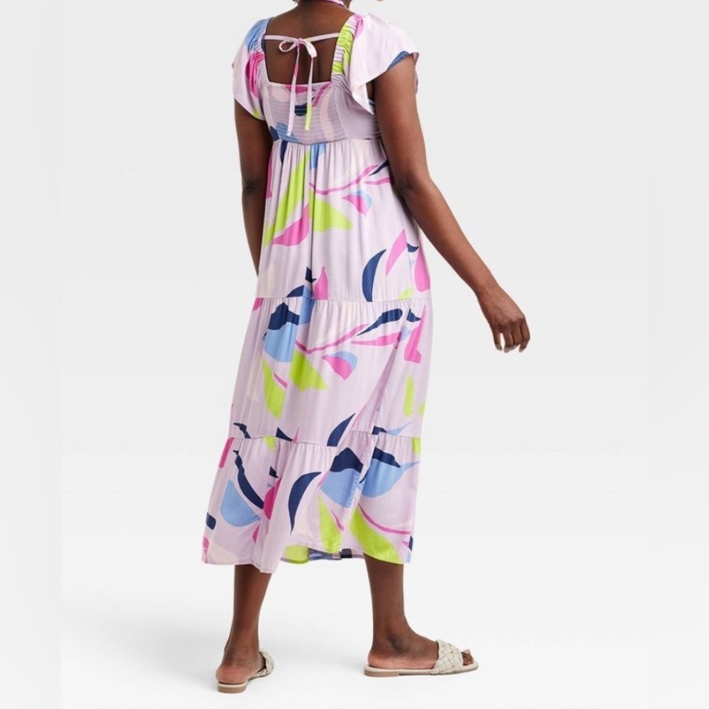Isabel Maternity Multicolor Printed Tiered Midi Flutter Dress - Picture 2 of 4
